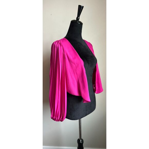 EXPRESS Hot Pink Open Front Pleated Balloon Sleeve Cropped Bolero Jacket Size XS - Picture 2 of 8